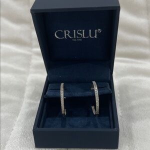 Crislu Silver Crystal Pave Hoop Earrings